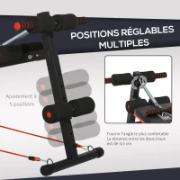 HOMCOM Banc de musculation pliable multifonction banc Fitness sit-up sangles d'extension latérales + ressort traction acier revêtement synthétique rouge noir(m-5)