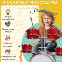 AIYAPLAY Set Batteria per Bambini da 5 Pezzi con Grancassa con Pedale, Tamburi, Piatto e Sgabello, Età 3-6 Anni, Rosso(m-5)