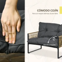 Outsunny Juego de 4 Piezas Muebles de Terraza con 1 Sofá de 2 Plazas 2 Sillones y 1 Mesa de Centro con Encimera de Cristal Gris(m-5)