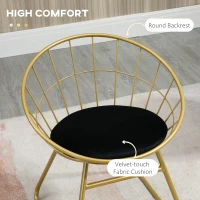 HOMCOM Modern Dining Chairs Set of 2, Metal Wire Kitchen Chair with Velvet-feel Cushion, Round Back and Steel Frame for Living Room, Bedroom, Gold(m-5)