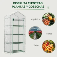 Outsunny Invernadero de Jardín con 4 Estantes y Cubierta de PE 140g/m² Tipo Caseta de Tubo Acero Vivero Casero para Cultivo de Plantas Flores Macetas Balcón Terraza 70x50x160 cm Blanco(m-7)