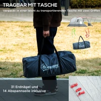 Outsunny Campingzelt, für 6-8 Personen, zwei Räume, Lampenhaken, mit Tragetasche, grau, 5,10x2,40x1,80m(m-7)