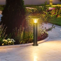 Outsunny Solarlampen für Außen Gartenleuchte mit Solarpaneel Ø23,5 x 60 cm Schwarz LED Solarbetrieben Aluminium Rahmen 2 Lichtmodi Garten Gartenbeleuchtung Außenbeleuchtung(m-2)