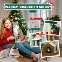 PawHut 135 cm Katzenkratzbaum in Weihnachtsfarben mit Katzenbett, Katzenhaus, Kratzpfosten, Sprungplattformen, Spielzeugbällen(m-7)
