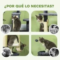 PawHut Rascador para Gatos 134 cm Torre para Gatos con Nidos Plataformas Bolas de Juguete y Postes de Sisal Gris Oscuro(m-6)