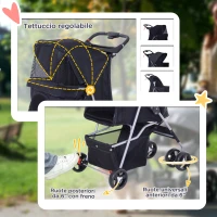 PawHut Passeggino per Cani Piccoli Pieghevole, Carrozzina per Cani con Ruote con Freni, Portabicchieri, Cestino Portaoggetti, 3 Finestre e Ruote Anteriori a 360°, per Animali Domestici 10 kg, Nero(m-6)