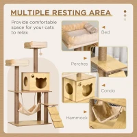 PawHut 130cm Cat Tree for Indoor Cats, Multi-Level Plush Cat Tower, with Five Scratching Posts, Two Perches, Cat House, Hammock(m-4)