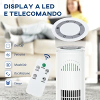 HOMCOM Ventilatore a Torre 45W a 3 Modalità e 3 Velocità con Timer da 10h, in ABS, Ø22 x 77A cm, Bianco(m-4)