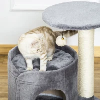 PawHut Árbol Rascador para Gatos Pequeño Altura 59 cm con Cueva de Felpa Suave con Cojín Lavable Plataforma Poste de Sisal Natural y Bola de Juguete 55x36x59 cm Gris(m-8)