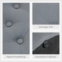 HOMCOM Hocker, rund, mit Staufach, Steppdesign mit Knöpfen, Bezug in Samtoptik, grau, 60 x 60 x 40cm(m-5)