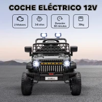 AIYAPLAY Coche Eléctrico para Niños con Batería 12V Mando a Distancia Velocidad Ajustable USB Faros Bocina Negro(m-4)