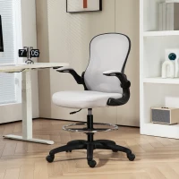 Vinsetto Silla de Dibujo Giratoria con Soporte Lumbar Reposapiés Ajustable y Reposabrazos Abatibles 59x65x102-122 cm Gris Claro(m-2)