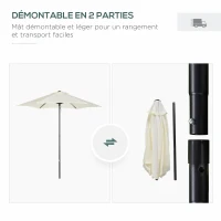 Outsunny Parasol droit ronde parasol de jardin Ø 2 m mât en aluminium 6 baleines métal et toile beige(m-4)