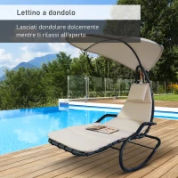 Outsunny Poltrona a Dondolo da Giardino Ergonomica, Lettino Sdraio Imbottito e Poggiatesta, 165x120x180cm Grigio e Crema(m-4)