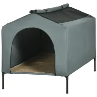 PawHut Caseta para Perros con Cubierta Exterior 130x85x95 cm Cama Elevada para Mascotas con Cojín para Perros Grandes Gris(m-11)