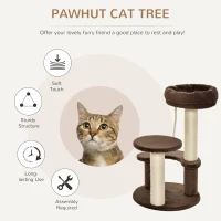 PawHut 65cm Cat Tree, Cat Tower for Kittens, Small Cat Condo with Sisal Scratching Posts, Hanging Rope, Perches - Brown(m-4)