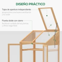 Outsunny Invernadero de Madera y Policarbonato 70x50x120 cm Invernadero de Jardín con Techo Abatible y 3 Estantes(m-6)