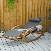 Outsunny Chaise Longue Fauteuil berçant à Bascule transat Bain de Soleil Rocking Chair en Bois Charge 120 Kg Gris(m-2)