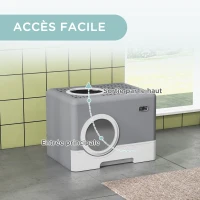 PawHut Bac à litière pour chat maison de toilette litière à chat double porte battante et supérieure 52 x 41 x 38,5 cm gris(m-5)