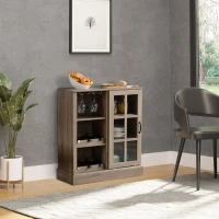 HOMCOM Aparador de Cocina Moderno con Puerta de Vidrio Soporte para 6 Copas y Botellero 79x39x92 cm Café(m-6)