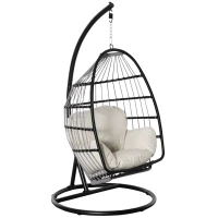 Outsunny Fauteuil œuf Suspendu balancelle Pliante avec Coussin et Support Usage intérieur extérieur dim. 101L x 101l x 188H cm Noir(m-10)