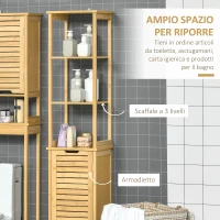 kleankin Mobile Bagno a 3 Ripiani e 1 Credenza, Design a Doghe, Bambù, 34x30x173cm(m-5)