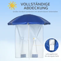 Outsunny Strandschirm mit Seitenwand, neigbar, 2 Taschen und 2 Fenster, inklusive Tragetasche, Ø191 x 211 cm, Blau+Weiß(m-7)