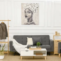 HOMCOM Gemälde 'Junge afrikanische Frau' mit Kieferholzrahmen 100 x 80 x 2,8 cm(m-2)