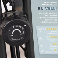 HOMCOM Cyclette Pieghevole con Schienale, Bande Elastiche e 8 Livelli di Resistenza Regolabile, Cyclette da Casa Silenziosa con Display LCD, Sensore di Frequenza Cardiaca, Porta Cellulare e Ruote(m-6)