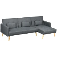 HOMCOM Canapé d'angle convertible avec méridienne 3 places accoudoirs 3 coussins rembourrées 245 x 127 x 83 cm gris(m-10)