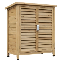 Outsunny Gartenschrank Holz Gerätehaus Geräteschuppen Geräteschrank Holzhütte Pultdach Bitumenpappe Lamellentüren Natur 87 x 46,5 x 96,5 cm