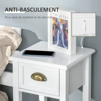 HOMCOM Lot de 2 Tables d'appoint Bout de canapé guéridon - tiroir, étagère - dim. 30L x 30l x 75H cm - poignées coquilles Laiton Vieilli MDF Blanc(m-7)