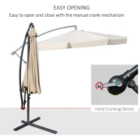 Outsunny 2.7m Cantilever Parasol Banana Sun Umbrella with Crank Handle and Cross Base for Outdoor Hanging Sun Shade Light Brown(m-4)