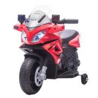 HOMCOM Moto Elettrica per Bambini con Sirena della Polizia e Fari, Velocità 3km/h e Batteria 6V Ricaricabile, 69x39x43cm, Rosso(m-10)