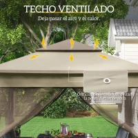 Outsunny Carpa Plegable 3x3x2,7 m Cenador de Jardín con Doble Techo Mosquitera y Bolsa Transporte Color Marrón Claro(m-5)