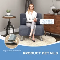 HOMCOM Single Velvet-Feel Sleeper Chair - Charcoal Grey(m-7)