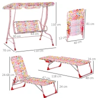 Outsunny Gartenmöbel-Set für Kinder, 1 Hollywoodschaukel, 1 Sonnenliege, für Kinder von 3 -8 Jahren, Rosa(m-3)