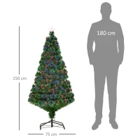 HOMCOM Sapin de Noël Artificiel Lumineux 150H cm Fibre Optique Multicolore + Support Pied 180 Branches étoile Sommet Brillante Vert(m-3)