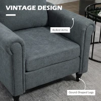 HOMCOM Vintage Accent Chair, Upholstered Occasional Chair with Back Pillow, Rolled Arms,  Rubber Wood Legs, Grey(m-4)