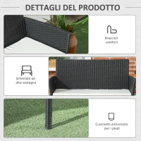 Outsunny Divano da Giardino a 2 Posti con Cuscino e Braccioli in Rattan PE e Acciaio, 100x54x80cm, Nero(m-6)
