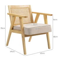 HOMCOM Wooden Rattan Weave Panel Accent Chair - Natural Finish(m-3)