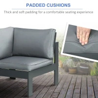 Outsunny 6-Piece Aluminium Garden Furniture Set with Fire Pit Table, Outdoor Dining Sofa Set with Cushions, Loveseats and Footstools, Sectional Corner Conservatory Furniture for Patio, Grey(m-6)