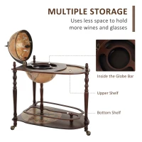 HOMCOM Globe Wine Bar Cart, Vintage Drinks Cabinet, Wine Container Minibar Storage Trolley Table with Bottle Glass Holder(m-5)