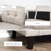 HOMCOM Divano 3 Posti Moderno con Rivestimento in Tessuto, 6 Gambe in Legno e Braccioli, Beige(m-6)