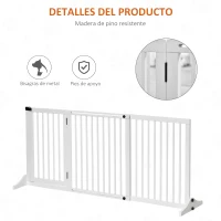 PawHut Barrera de Seguridad Extensible para Perros Valla Protección para Escaleras y Puertas 113-166x36x71 cm Blanco(m-7)