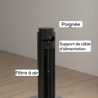 HOMCOM Ventilateur colonne minuterie 12 heures mode veille 4 modes et 3 vitesses oscillant 70° 31,5 x 31,5 x 96 cm noir(m-6)