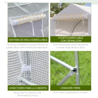Outsunny Invernadero de Jardín 4x2x2 m Tipo Túnel con 6 Ventanas Transpirables y Puerta Enrollable con Cremallera Huerto para Cultivo Plantas Verduras Blanco(m-6)