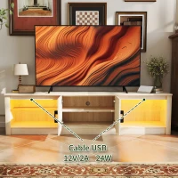 HOMCOM Mueble de TV Moderno Mueble de TV para Salón con Luces LED RGB y Estantes de Vidrio Abiertos 180x35x45 cm Roble(m-8)