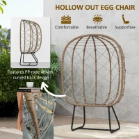 Outsunny Rattan Egg Chair Outdoor Indoor Wicker Chair with Thickened Cushion and Headrest, Standing Garden Egg Chair with Cup Holder, Metal Frame for Patio, Balcony, Brown(m-5)