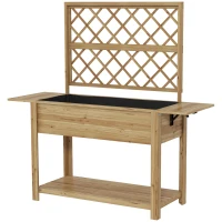 Outsunny Fioriera con Grigliato e Ripiani Laterali e Inferiore, in Legno di Abete, 140x45x151 cm(m-10)